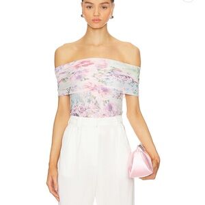 Amanda Uprichard Pastel Floral Off-Shoulder Crop Top